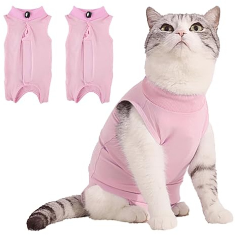 2Pcs Recovery Suit Erholungsanzug Kleidung, Haustiere Schutz Kleidung für Katzen, Chirurgischer Genesungsanzug Katzen Erholungsanzug, Operationsgenesungsanzüge für Katzen (Rosa, S)
