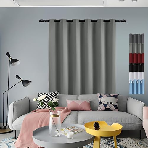 GOUSUN Vorhang Verdunkelung 200 x 70 cm Kälteschutz Lärmschutz Thermovorhang Luftig Fadenvorhang mit Stangendurchzug Gardinen mit Ösen für Schlafzimmer, Hellgrau