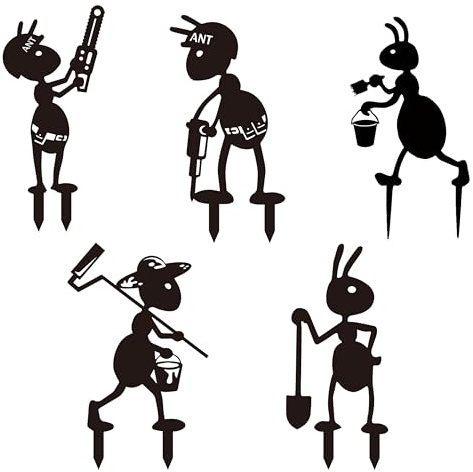 FZkuozougedd Metal Garden Stakes Decorative - 5Pcs Funny Working Farm Ant Garden Decor Black Metal Humor Art Yard Stake Animal Outdoor Decoration Pathway Lawn Garden Backyard Birthday Gift Party #A