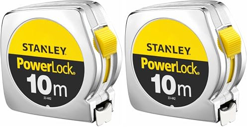 Stanley 1-33-442 Mesure 10 M X 25 Mm Powerlock Classic Fabriqué En France - Ruban Large - Revêtement Mylar Et Blade Armor - Crochet 3 Rivets - Boitier Abs Antichocs - Blocage De Ruban (Lot de 2)
