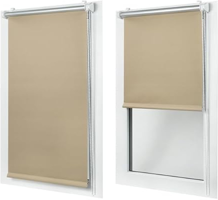MakoStyl Rollos für Fenster Ohne Bohren - Verdunklungsrollo Cappuccino 90 cm Breite x 150 cm Höhe - Doppelrollo Klemmfix Ohne Bohren - Fenster Rollos für Innen 100% Blackout - Verdunkelnd Duo Rollo