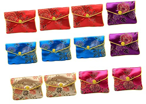 CALLARON 12 Stück Seidenbeutel für Halskette und Ohrring im Chinesischen Stil Leicht Schützt Schmuck als Geschenktasche für Hochzeiten und Partys Zufälliger Stil