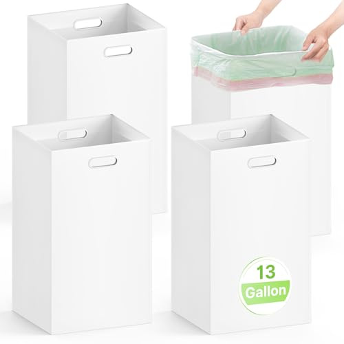 4 Pack Disposable Trash Cans for Parties, 13 Gallon Large Collapsible Garbage Cans with Handle, Thick Recycled Cardboard Recycling Bins for Party Events Camping (13.5 L x 10.0 W x 21.7 H), White