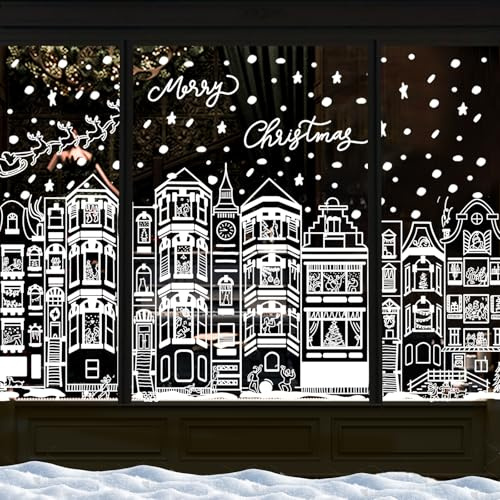 XIMISHOP 4 Blätte Weihnachten Fensteraufkleber Große, Xmas Fensterbilder | Winter Weiß Haus Fenstersticker Selbstklebend Weihnachtsfensterbilder Fensterdeko für Xmas Winter Hause deko