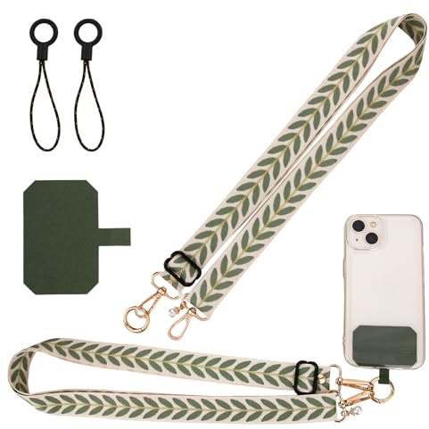 Bravien Cordon Téléphone Portable Universel Réglable en Vert - Lanière pour Smartphone à Suspendre - Accessoire Pratique pour Housse de Téléphone et Lanière de Clés avec Fonction de Décrochage Rapide