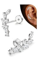 Adramata Pendientes Plata de Ley 925 Mujer Pendiente Hipoalergenicos Brillante Piercings Oreja Piercing Helix Piercing Tragus Pendiente de Aretes Pendientes Mujer Plata/Oro