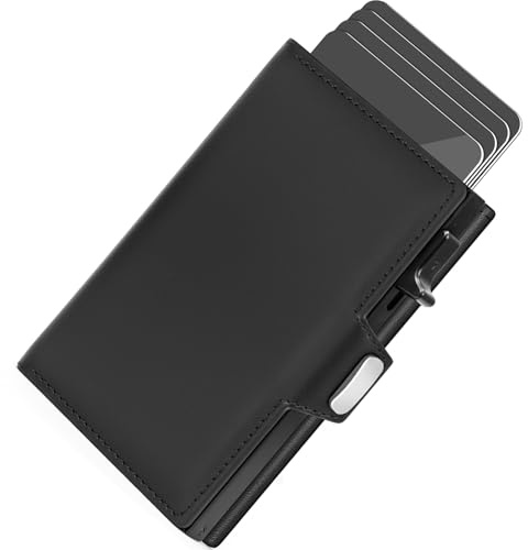 IBOPUXIU Portafoglio Uomo Slim Pelle RFID Nero