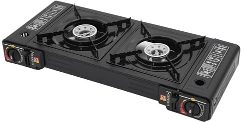 Hornillo de camping de 2 quemadores, Barbacoas de gas, cocina de para exteriores, parrilla de mesa, maletín, barbacoa de gas (no incluye placa de parrilla)