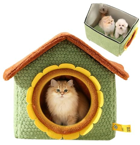 Casa para mascotas, casa cálida cerrada, plegable, cueva cerrada para gatos, para el hogar, cachorro, pequeño juego de mascotas, esquina de invierno y Navidad