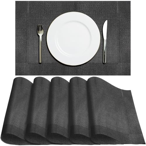 marysgift Platzsets Abwaschbar 6er Set Tischsets PVC Platzset Abwischbar Platzdeckchen Schwarz Abgrifffeste Hitzebeständig rutschfest Tischmatten für Küche Restaurant Speisetisch 45x30cm 0007
