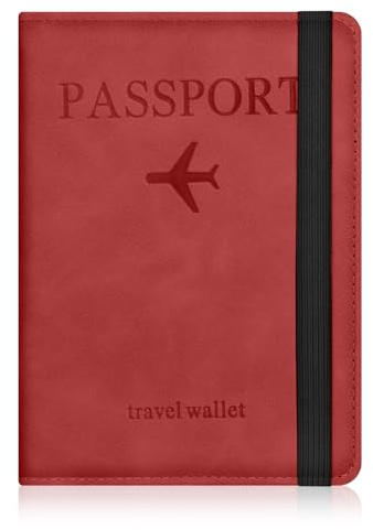AOOSU Reisepasshülle, PU Leder Passport Cover mit RFID-Blocker, Kunstleder Passhülle für Damen und Herren Reisepass Hülle, Travel Passport Holder für Kreditkarten Ausweis Reisedokumente -Rot