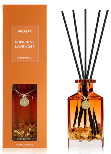 Airkeep Raumduft mit Duftstäbchen 180ml –Sunshine Lavender – Langanhaltender Reed Diffuser mit 8 Stäbchen, Dekorativer Raumduft für Bad, Schlafzimmer & Wohnzimmer
