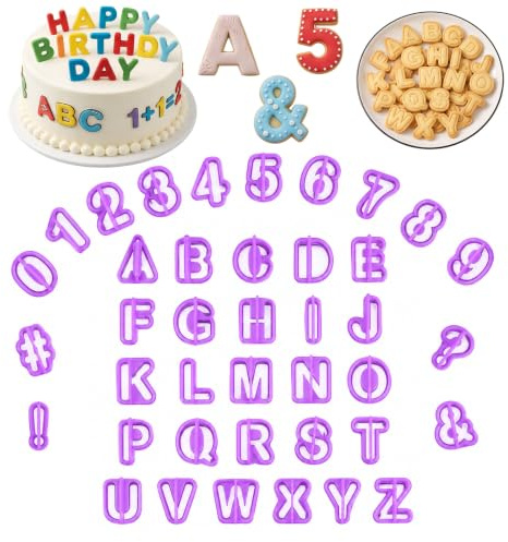 40 Stück Fondant Ausstecher Set, Buchstaben Ausstecher für Fondant | Alphabet Ausstechformen Mit Zahlen Satzzeichen, Essbare Buchstaben für Torte, Backzubehör, Zahlen Dekoration, Torten Deko