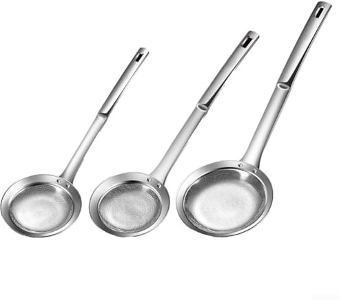 Cucchiaio per schiumarola in acciaio inox, a maglia fine con 6000 fori, SUS304, mestolo per la cottura, strumento di rimozione della schiuma per friggitrice, cucchiaio filtro olio per brodo e (grande)