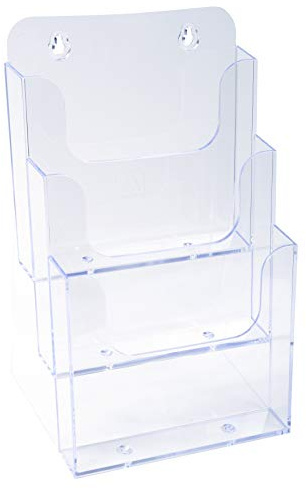 Exacompta - Réf. 75158D - Lot de 4 distributeurs de prospectus sur table - 3 compartiments - Monobloc - Dimensions : Prof.18,1 x larg.15,4 x Haut.28 cm - Format à classer A5 - Cristal