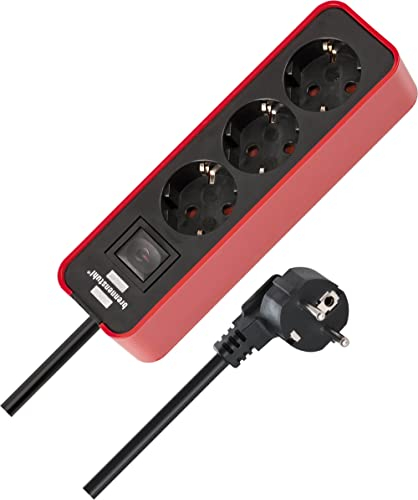 Brennenstuhl Ecolor regleta enchufes con 3 Tomas Corriente (Cable de 1,5 m, con Interruptor) Color Rojo/Negro