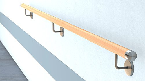 Buche Holz Handlauf V2A Fertighandlauf Gel„nder Treppe Griff 42,4x2 mit Abdeckrosette (2,3 m - einteilig)