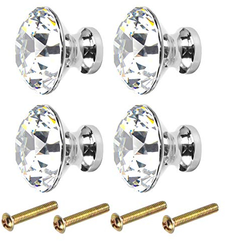 Kissral Bouton de Meuble Vintage Retro 4pcs Poignee de Meuble Cuisine Bouton de Tiroir Diamant Poignée Meuble Salle de Bain Bouton de Porte Accessoires de Meubles pour Cabinet Coiffeuse, avec 4 Vis