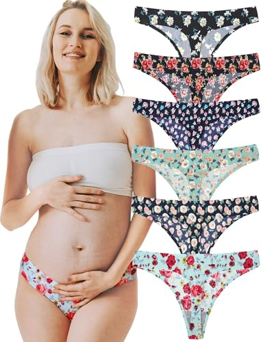 KUKU PANDA Tangas Invisibles para Mujer Cómodas Bragas de Maternidad Conjunto de Ropa Interior Sin Costuras Variedad de Entrenamiento Atlético Pack de 6 (Multicolor, Medium)