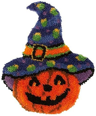 LAPATAIN Latch Hook Kits DIY Crochet Yarn Kits,Halloween Pumpkin Hat Carpet Embroidery Hook Rug Kit Needlework Sets Cushion for Adults Home Decor 20x15inch