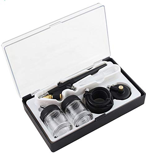 SEIWEI Vielseitig Einsetzbar Airbrush-Spritzpistole Set, Dual Action Airbrush Kompressor Komplett Set mit 2 Dosen für Werbeillustrationen, Bodypainting, Modellbau, Nail Design