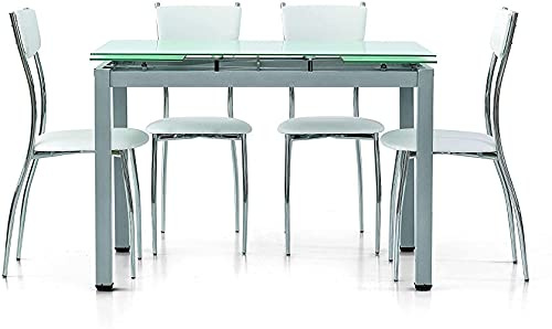 Mar.c.a. Design - Mesa Extensible Fabricada en Italia de Metal con Estructura de Color Gris, Mesa Rectangular con 2 Extensiones de 35 cm - Medidas: 110 x 70 x 76 cm Cerrada y 180 x 70 x 76 cm Abierta