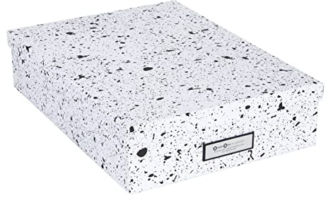 BIGSO OSKAR Dokumentenbox A4 – Aufbewahrungsbox mit Deckel und Griff – Schreibtischablage für Papier, Broschüren & Dokumente – Regal Aufbewahrungsbox aus Faserplatte und Papier – schwarz gesprenkelt