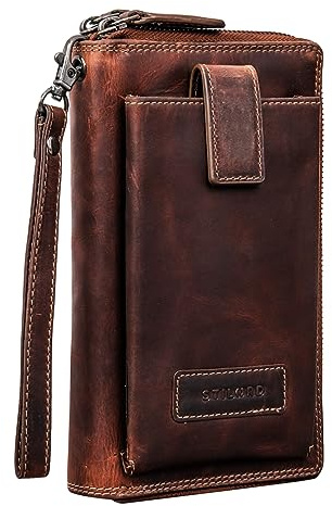 STILORD Kieran Reisebrieftasche Leder Reise-Geldbörse mit Handyfach Handgelenktasche viele Fächer XL-Brieftasche RFID-Blocker Echtleder Vintage Farbe:Bergamo - braun