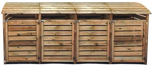 Mülltonnenbox Holz für 4 Tonnen bis 240 L, 300x90x120 cm | Wetterfest, Abschließbar, Mit Klappdeckeln, Bausatz