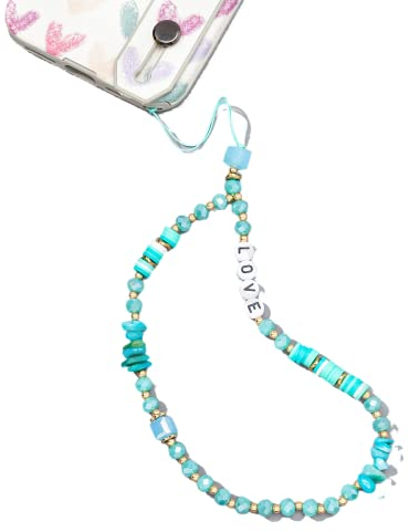 Böhmische Anti-verlorene Handykette, Handschlaufe Lanyard Bunte Perlen Telefon Anhänger Liebe Herz Buchstabe Handgelenkschlaufe Perlen Kette Handyanhänger Taschenanhänger Für Frauen Mädchen,Blau