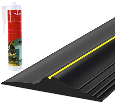 ToLanbbt 12Ft/3.7M Universal Garage Door Rubber Threshold Strip with 300ml Black Adhesive/Sealant, Weatherproof Seal Strip DIY Weather Stripping Replacement (Black+Yellow)