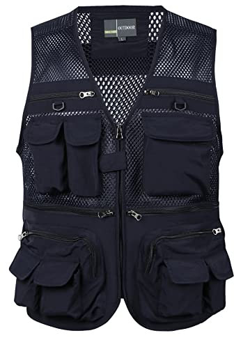 Oralidera Multifunktionell väst för män snabbtorkande utomhus vardaglig väst sommar lätt väst safari andningsbar väst med flera fickor, BLÅ, 3XL