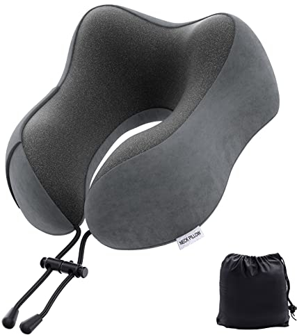 Priksia Nackenkissen Flugzeug, Auto Travel Pillow 100% Memory Foam Nackenkissen Stützkissen,Geeignet für Flugzeuge, Züge, Autos, Büros und Häuser (Dunkelgrau)