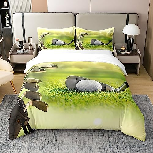 100% Natürliche Baumwolle Golf Tröster Abdeckung 135x200,Golfschläger Bettwäsche Set,Sport Spiel Thema Bettbezug Grün Bettbezug,Jungen Zimmer Dekorative Quilt Cover,Weiche Atmungsaktive Ultra Leichte