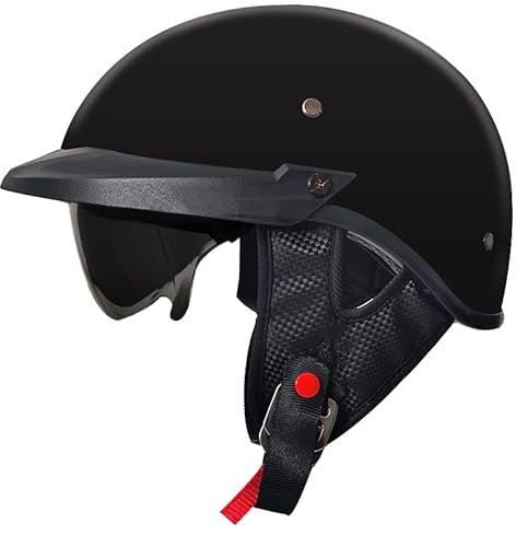 Casque rétro pour cyclomoteur, demi-coque avec certification ECE, casque de scooter, cruiser chopper, casque anti-collision, demi-casque de moto avec visière pour homme et femme, adulte (noir