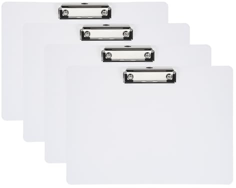 PATIKIL 8.86 x 12.4 Zoll Klemmbrett Querformat, 4er Pack A4 PP Kunststoff Büro Klemmbretter mit flachem Clip für Bürozeichnung und Skizzieren, Weiß