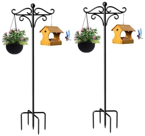 Doppelte Schäferhaken für den Außenbereich, 2 Stück 76in Garten Doppelhaken Verstellbar Schäferstab Laternenstab Hirtenhaken für Laterne Pflanzenkörbe Solarleuchte Lichtern, Hochzeiten, Vogelhäuschen