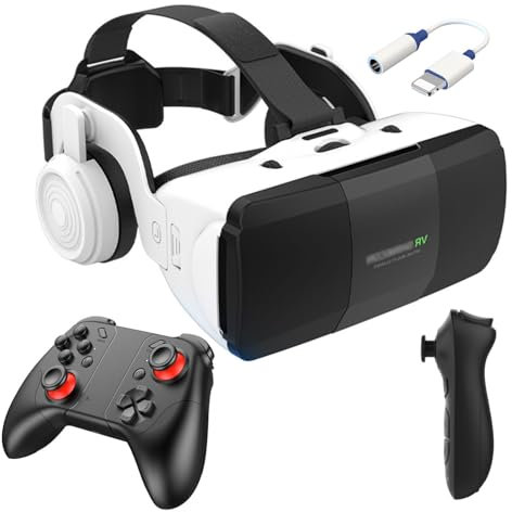 Visore Realtà Virtuale con Gamepad e Controller, Occhiali Virtuali 3D per Video Film e Giochi, Lente Regolabile Cuffie Realtà Virtuale per iphone, Samsung, Huawei, Xiaomi, Regali di Natale/Compleanno