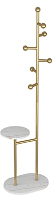 LCEVCQCQ Solide Standgarderobe, Metallgarderobe, Marmorsockel mit 6 Haken, kreativer Bodenaufhänger für Zuhause, Zimmer, für Mäntel, Hüte, Schals, Kleidung und Handtaschen