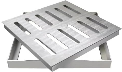 YiLang Grilles de vidange en Acier Inoxydable 304 avec Cadre,Grilles d'égout carrées Couverture de puits d'eau de Pluie,Crépine de Drainage de Sol de Garage, Bassin de Drainage de gouttière de Jardin