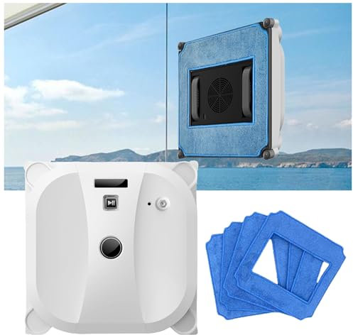 PLABNK Robot Pulitore Automatico per Finestre (5600PA), Doppia Spirale, Antigoccia + Antimancanza di Corrente, Telecomando (3 Percorsi di Pulizia), per Ufficio E Casa,White