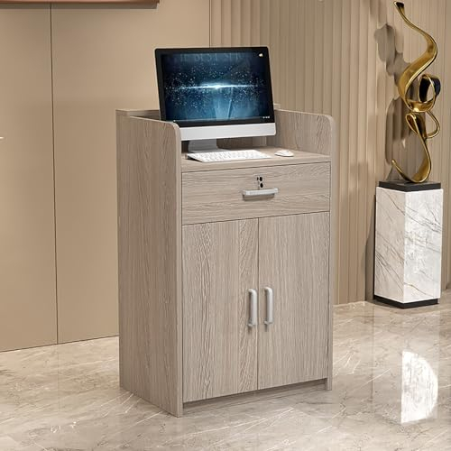Rezeptionstheke Empfangs theke Klein Empfangstheken Büro theke Rezeption Tisch Empfangstheke mit Abschließbaren Schubladen Moderner Empfangstresen, for Büro/geschäft(Gray oak,23.6x15.7x35.4in)