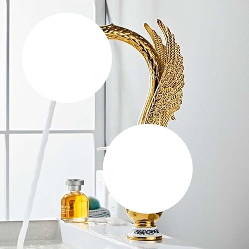 Bathroom Faucet Swan Shape Brass Vanity Sink Faucet Dual Handle Deck Mount Bathroom Sink Hot Cold Water Mixer Tap(Gold)