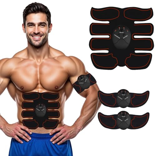 WARDBES Abs Trainer, EMS Training Device, Abdominal Muscle Trainer, Abdominal Trainer with 6 Modes & 9 Intensities, Portable Muscle Stimulator, for Abdomen, Arm, Leg Fitness Training