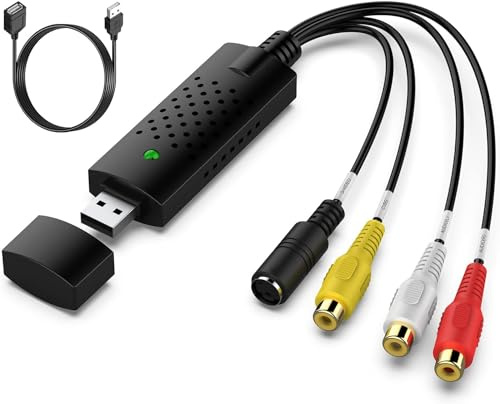 PKOUVOO Convertidor de Audio/Video RCA USB 2.0 Digitalice y edite Video Desde Cualquier Fuente analógica Incluyendo VCR DVD VCR