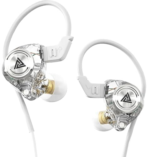 QKZ AK3 - Cuffie intrauricolari portatili da 3,5 mm, con cavo, per videogiochi, IEM, stereo HiFi, bianco freddo, trasparenti, IEM, per cantanti e musicisti con microfono