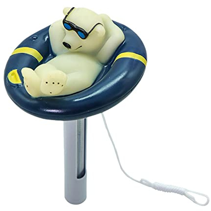 Schwimmendes Pool-Thermometer, Cartoon-Eisbär-Form, Wassertemperatur-Thermometer mit Seil, für Schwimmbäder, Spas, Fischteiche, Innen- und Außenbereich, Mehrfarbiges PVC