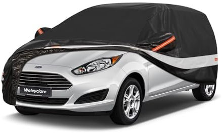 Weleyclore Hatchback Car Cover Waterproof Breathable,Outdoor Car Covers.Rain Snow UV Dust Protection.Custom Fit for Ford Fiesta,Peugeot 208,VW Polo,Toyota Yaris,Nissan Micra,etc,Black B1
