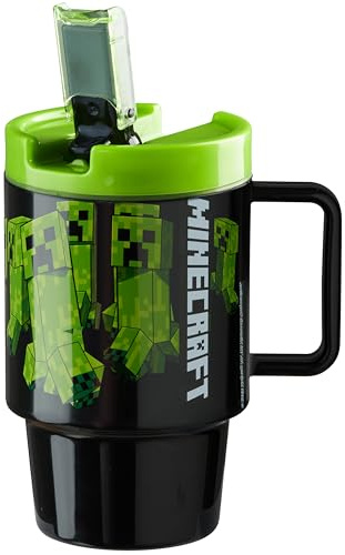 Get Trend Minecraft Barnflaska med sugrör och handtag, 500 ml, BPA-fri barnflaska, återanvändbar plastkopp för skola och resor (Minecraft grön)
