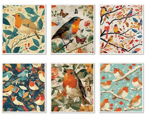 CREATCABIN 6Pcs Swedish Dishcloths for Kitchen Reusable Swedish Dish Towels Absorbent Dish Rags Winter Sponge Cleaning Cloths Washable Quickly Drying No Odor Washing Dish Cloths Birds 7.6x6.7 Inch